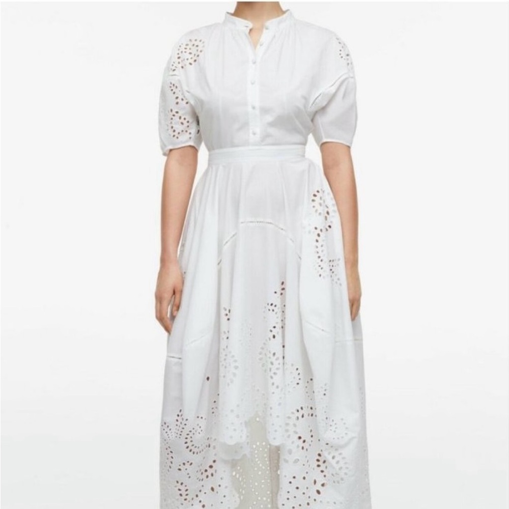 Zara White Eyelet High-Low Dress NWOT Short Sleeve Cocktail Evening GALA SZ XXL